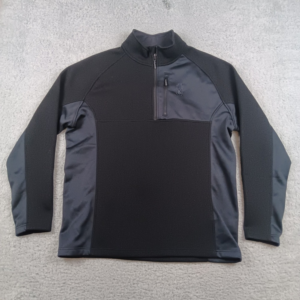 Spyder Pullover 1/4 Zip Fleece Men XXL Black Waffle Knit Mock Neck 229517